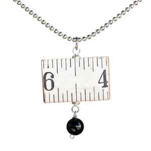 Wooden ruler single-link necklace with onyx bead - Amy Jewelry
